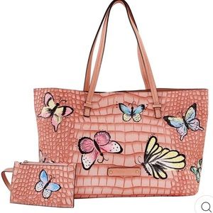 DE VESI hand painted Farfalla ( butterflies) Tote in blush pink